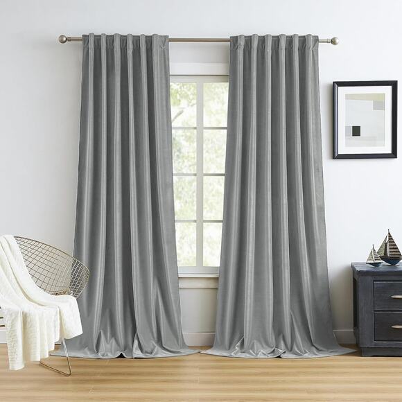 Lazzzy Other - Blackout Velvet Curtains Gray 84in 2 Panels Noise-Reducing Thermal Insulated